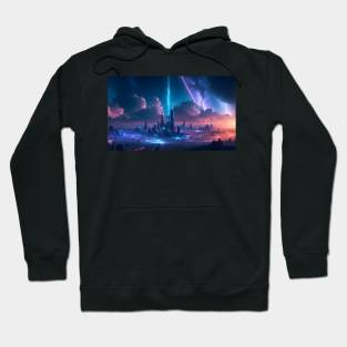 Futuristic city with beautiful sky landscape Hoodie